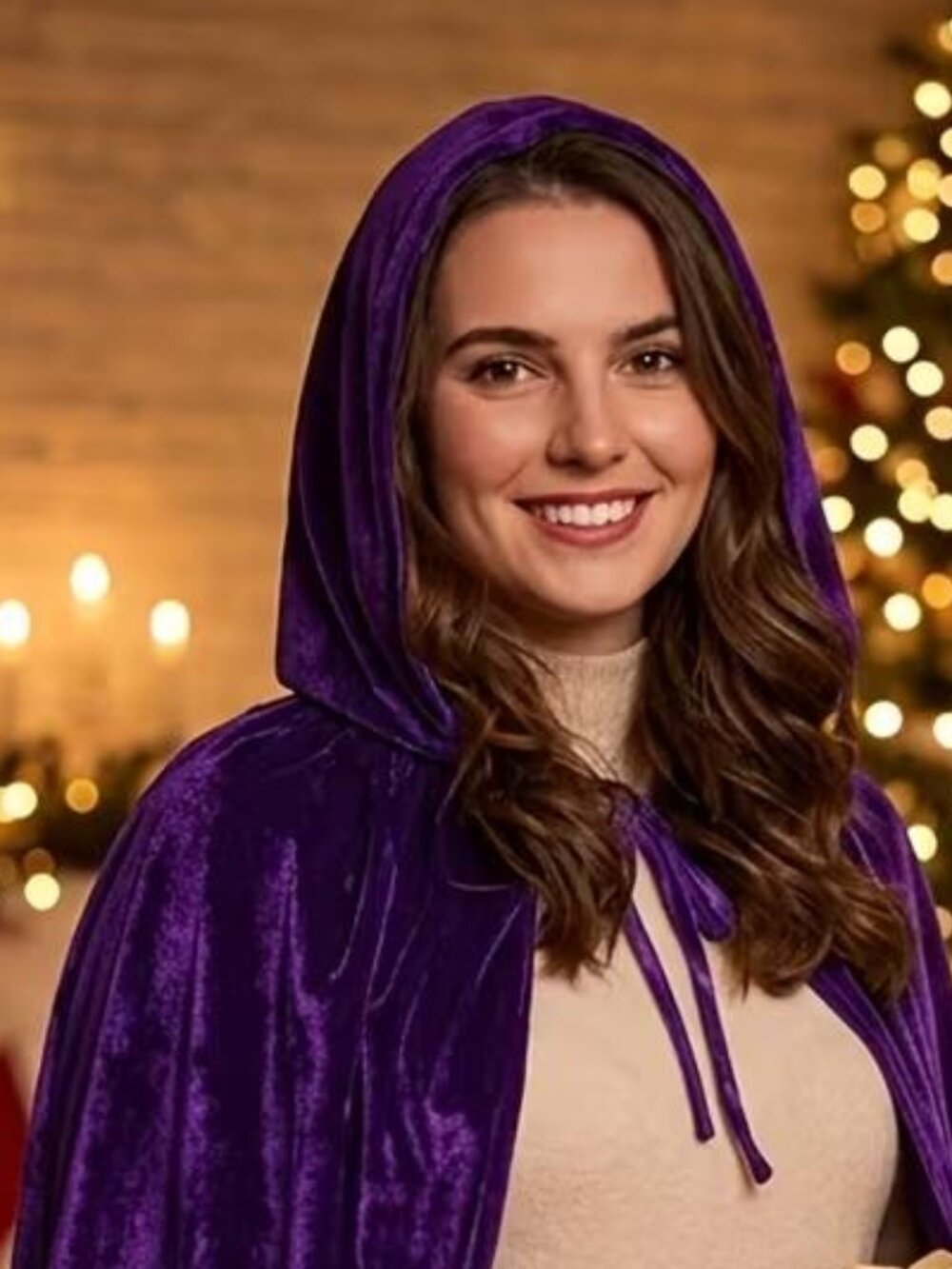 HOODED MAXI LENGTH CAPE in Purple Velvet